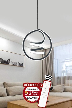 3 Color Modern Pendant Lamp LED Chandelier with Remote Control Black Case - Renkoled Aydınlatma
