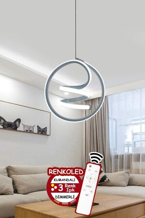 3 Color Modern Pendant Lamp LED Chandelier with Remote Control Silver Gray Case - Renkoled Aydınlatma
