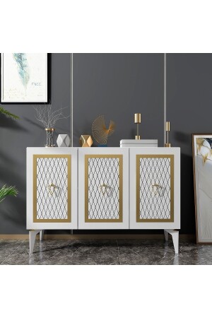 3-Door Katya Console White-gold KNS8039 - DEMONTE DECOR