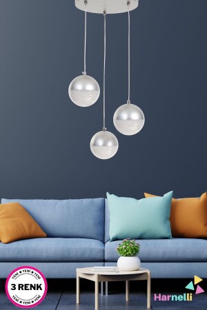 3 Farben beleuchtbarer moderner LED-Kronleuchter aus Bonbonglas, 3-teilig, Zuckerglas - Harnelli