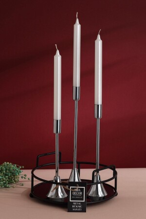 3 Heeled Silver Candlestick Candle Holder Decorative Candle Holder Stainless Plated Thin Long Foot Home Decoration - Metal Bending Art