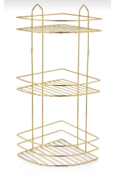 3 Katlı Gold Banyo Köşeliği Şampuanlık Köşelik Banyo Rafı MLT-EK03G - MultiStore
