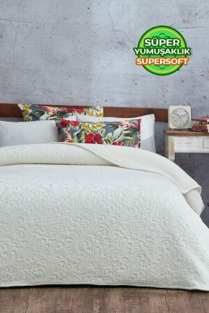 3 Kg Embos Printed Pamela Thick Double Blanket 230x240 Cm Cream Q-YAT-99808 - Evlen Home Collection