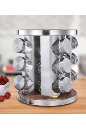 3-lagiges 12-teiliges, um 360 Grad drehbares Glas-Salz- und Gewürzstreuer-Ständer, 12-teiliges Gewürzdosen-Set 12360 - megame