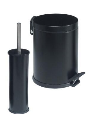 3 Liter Black 2-Piece Bathroom Set Pedal Trash Can WC Toilet Brush Set Bathroom Dustbin gorbanyo3lt1 - GörSeç