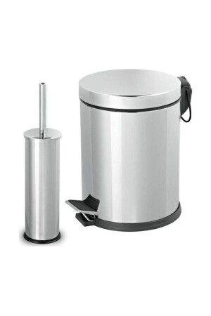 3 Liter Stainless 2-Piece Bathroom Set Pedal Trash Can WC Toilet Brush Set Bathroom Dustbin gorbanyo3lt1 - GörSeç