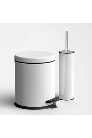 3 Liter White 2-Piece Bathroom Set Pedal Trash Can WC Toilet Brush Set Bathroom Dustbin gorbanyo3lt1 - GörSeç