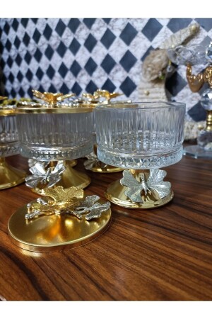 3 Lü Elsia Cam Görünümlü Gold Renk Sekerlik Cerezlik Kelebek Kapakli Tatlilik MNL376888 - Genel Markalar