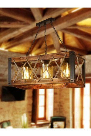 3 Lü Kafes Orijinal Camlı Ahşap Metal Avize Ev Salon Yemek Masası Oturma Odası. STN1030 - NOONLUX DESIGN&LIGHTING