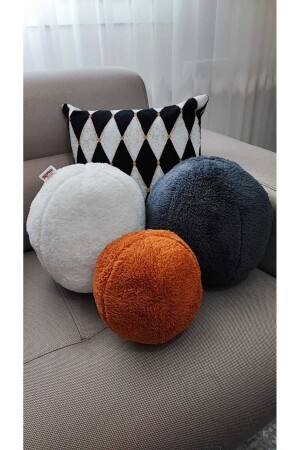 3- Lü Top Kırlent - Yastık 1 Büyük Ekru- Yastık 1 Büyük Antrasit - 1 Küçük Kiremit ( 42cm - 25cm) - Oneplise