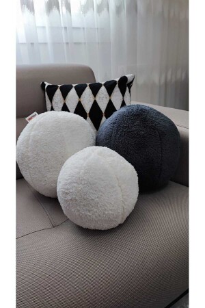 3- Lü Top Kırlent - Yastık 1 Büyük Ekru- Yastık 1 Büyük Antrasit -1 Küçük Ekru ( 42cm - 25cm) - Oneplise