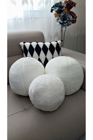 3- Lü Top Kırlent - Yastık 2 Büyük Ekru- 1 Küçük Ekru ( 42cm - 25cm) - Oneplise