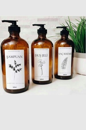 3 Pack Amber Flower Shampoo, Shower Gel and Conditioner Labeled Plastic Bottle 500 Ml - Lalezen Home