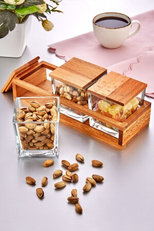 3-Part Wooden Stand Glass Breakfast Snack Bowl Serving Presentation Set TYC00553490649 - İLİVA