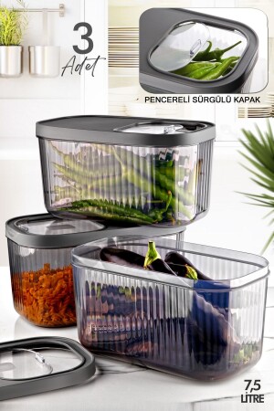 3-Piece 7.5 Lt Striped Provisions Pulses Storage Container - Detergent Tablet Storage Box with Sliding Lid MCH09245 - Kitchen Life
