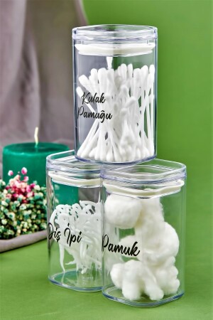 3-Piece Acrylic Cotton & Dental Floss & Cotton Bud Organizer 250 Ml Storage Container - Fbzhome