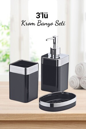3 Piece Acrylic Metallized Coated Luxury Bathroom Set Black - Grimor Life