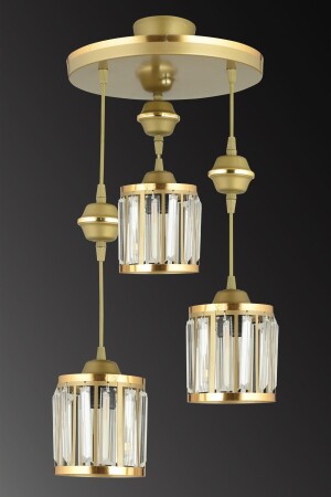 3-Piece Antique Pendant Lamp Crystal Stone Yellow Striped Cylinder Downward Facing Luxury Chandelier SNSZ811101310 - SONSUZ AYDINLATMA&AVİZE