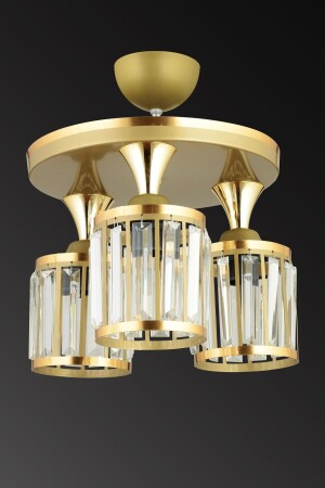 3-Piece Antique Tray Crystal Stone Plafonier Yellow Striped Cylinder Downward Facing Luxury Chandelier SNSZ811101507 - Genel Markalar