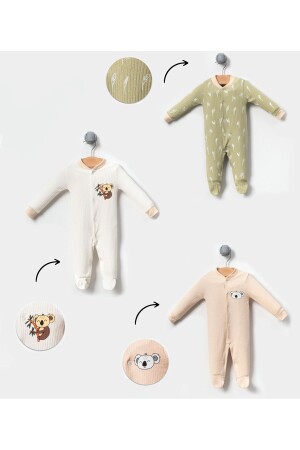 3-Piece Baby Rompers Set with Koala Image Gray White - Bubito