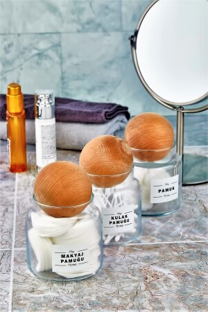 3-Piece Ball Covered Cotton Buds & Make-up Cottons & Cotton Organizer 500 Ml (Large Size) FBZ-3K*4-500ML - FBZhome