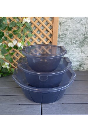 3-Piece Basin Set Anthracite Color Round Dish Basin Plastic Basin Food Container 3-Piece Bad BasinBasin - Gerçektrend