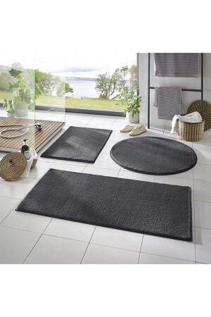 3-Piece Bath Mat Carpet Plush Carpet Toilet Seat Set Dark Gray 50x90-50x60--50x50(ROUND) 60x100(D) 60x40(D) ​​60x60(Round) - Mariesse Home