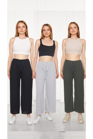 3-Piece Black - Gray - Khaki Women's Corduroy Pants & Tracksuit, Casual Home Wear Pajamas K0109-001 - Oyga