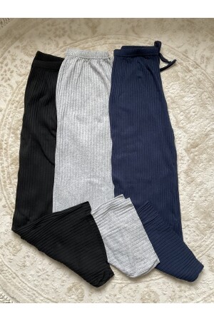 3-Piece Black - Gray - Navy Blue Women's Corduroy Comfortable Pants & Tracksuit - Casual Comfortable Home Wear Pajamas - Asel