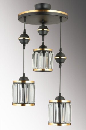 3-Piece Black Pendant Lamp with Crystal Stones and Yellow Strip Cylinder Downward Facing Luxury Chandelier SNSZ811101302 - Genel Markalar