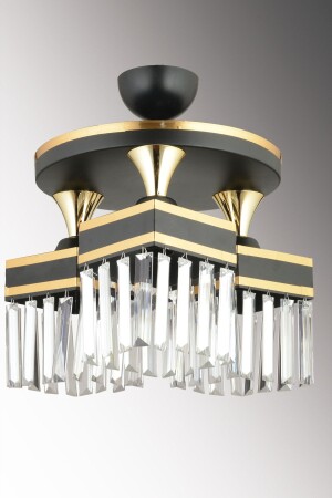 3-Piece Black Tray Crystal Stone Plafonier with Yellow Stripe Square Downward Facing Luxury Chandelier TYC00460038519 - Genel Markalar