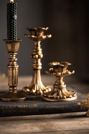 3-Piece Candlestick Candle Holder French Romantic Nostalgia Handmade Gold Antique Decoration Candlestick (TRIPLE) - Pamircandles