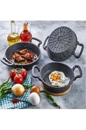 3 Piece Cast Granite Pan Set 18 Cm - 20 Cm - 22 Cm Pan Set - Moonzer