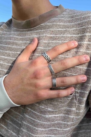 3 Piece Chain Caesar Crown Pattern Model Silver Plated Adjustable Ring Set GFT8030 - THE Gifts