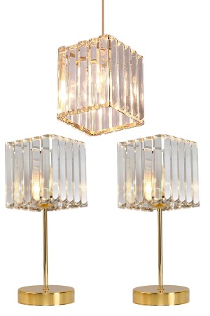 3-Piece Chandelier and Lampshade Set Pendant Lamp Crystal Glass Chandelier - Evlight