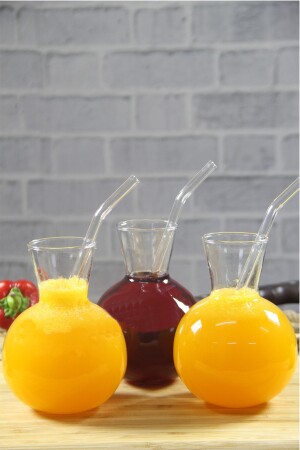 3-Piece Chubby Glass Soft Drink Glass with Straw, Presentation Cocktail Juice Glass, Water and Beverage Glass. 157 - İLİVA
