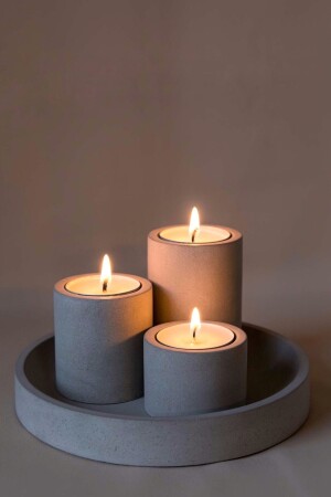 3-Piece Concrete Candle Holder with Concrete Tray - Lalezen Home