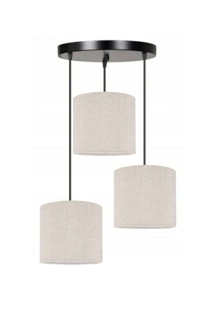 3 Piece Cream Cylinder Fabric Lampshade Pendant Lamp Chandelier Modern Decorative Design LD-3SA35 - Lit Dizayn