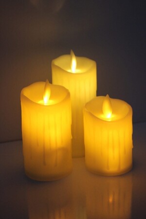3-Piece Cream Melted Led Electric Candle - Genel Markalar