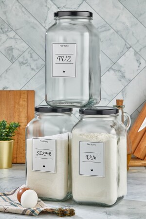 3-Piece Decorative Kitchen Organizer Salt - Sugar - Flour Jar Glass Food Storage (3000cc) FBZ-K3000-CC - FBZhome