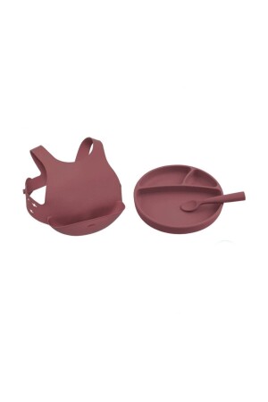 3-Piece Feeding Set (plate + spoon + bib) Claret Red 01070009 - Oioi