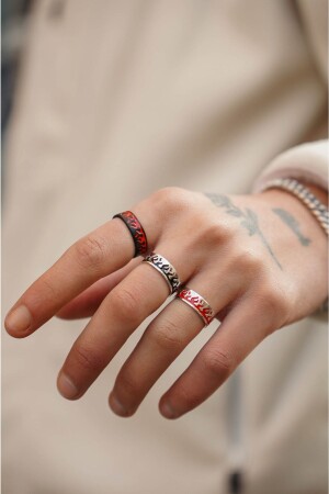 3-Piece Flame Pattern Wedding Ring Model Adjustable Men's Ring Set THE085138 - The Collection