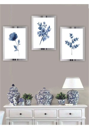 3 Piece Flower Home Decoration Plexiglass Framed Mirrored Glossy Decor MDF Multiple Painting Set - Hediyesepetin
