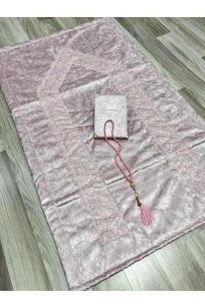 3 Piece French Guipure Embroidered Velvet Dowry Bridal Set Prayer Rug - Ayhanhome