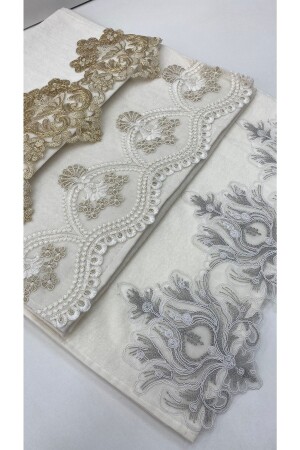 3 Piece French Laced Dowry Holder 50x90 Velvet Hand and Face Towel - Ayhanhome
