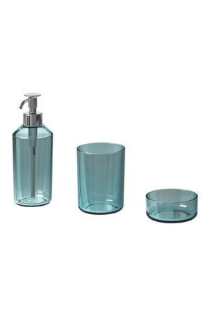 3-Piece Glass Bathroom Set Liquid Soap Dispenser Solid Soap Dispenser Toothbrush Holder Green Color Quality Ikea GUN6786 - cousinss