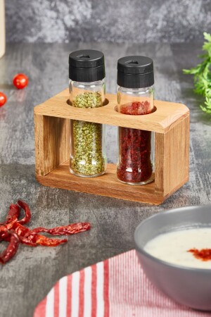 3 Piece Glass Spice Jar with Wooden Stand Spice Set Salt Shaker rapt20232 - Rapt