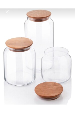 3-Piece Glass Storage Set Jar Spice Rack with Bamboo Vacuum Lid MRCKHC458154512 - Karçiçeği Home
