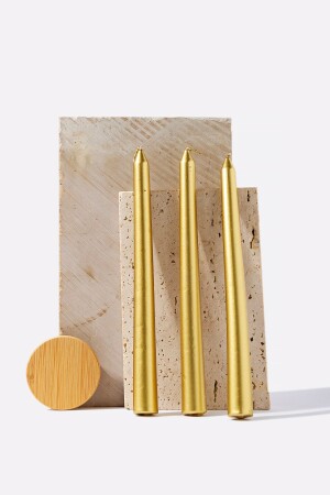 3 Piece Gold Candlestick Candle GZMH-98597 - Gizemli Home