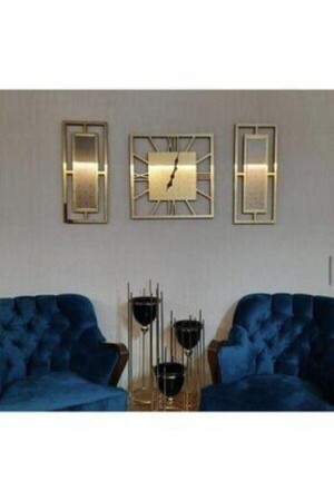 3 Piece Gold Mirrored Plexi Wall Clock 40x40 720093 - Genel Markalar